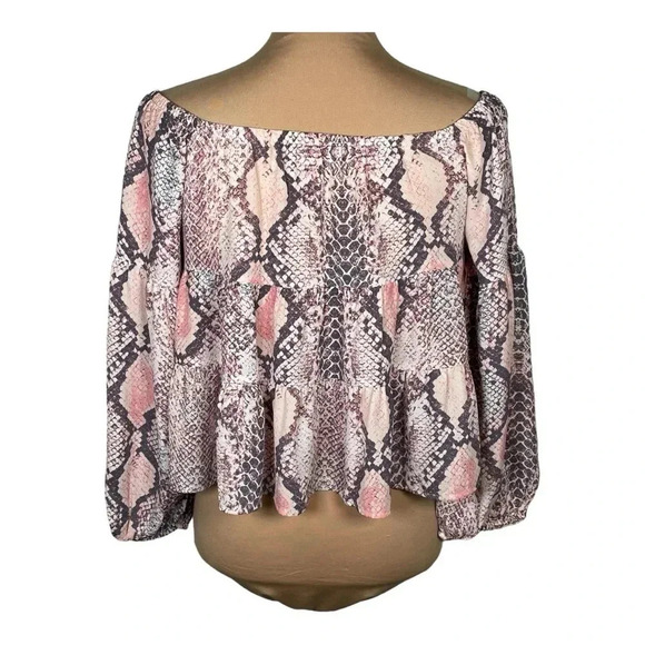 🩷 Peach Love Boutique Night Out Snake Print Shift Off The Shoulder Top‎ Small - Picture 5 of 8
